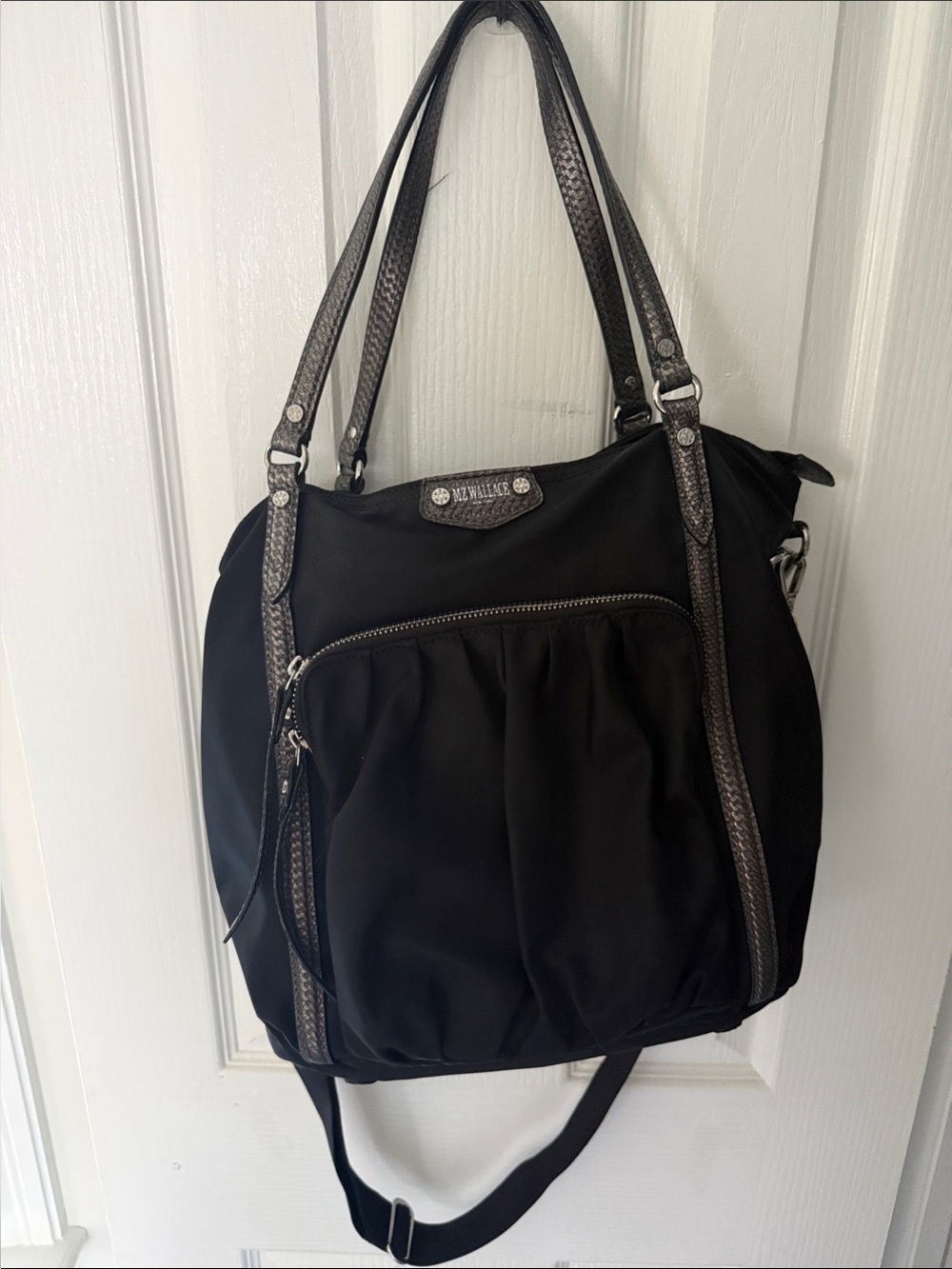 MZ Wallace Black Shoulder Tote with Textured Trim